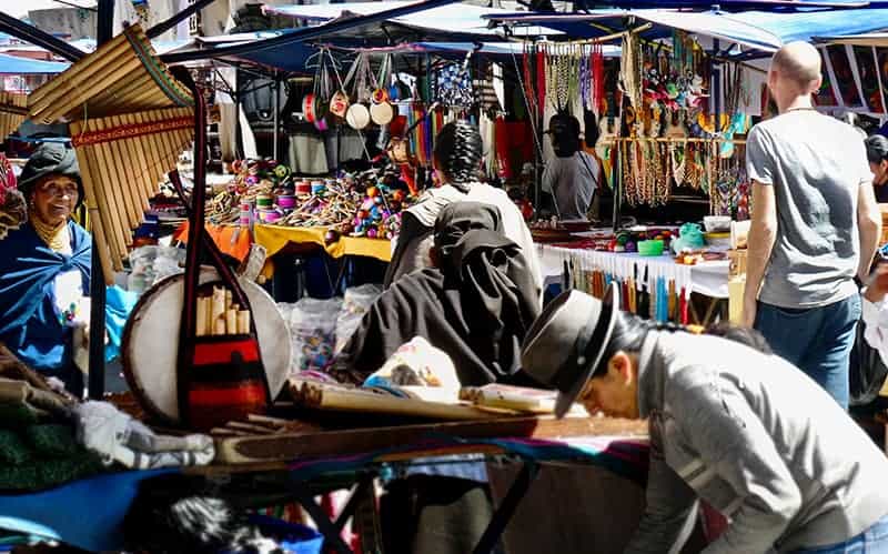 The busy indigenous market in otavalo