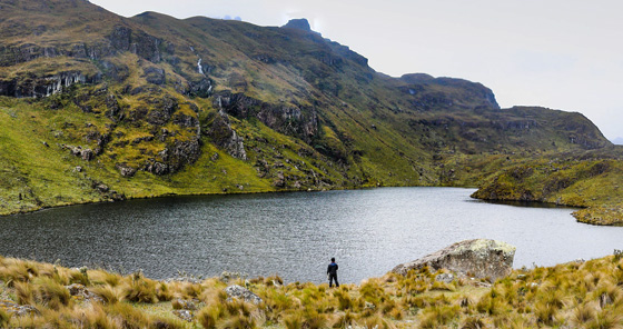 Man looking at the lake in Cajas National Park, Ecuador