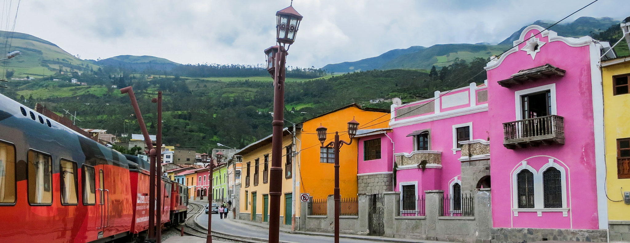 Colorful houses at a railway station in Alausí, Ecuador