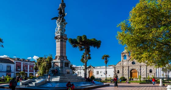 Pedro Maldonado monument in front of church in Riobamba, Ecuador