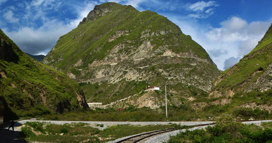 View of Nariz del Diablo (Devil’s Nose) hill in Alausí, Ecuador