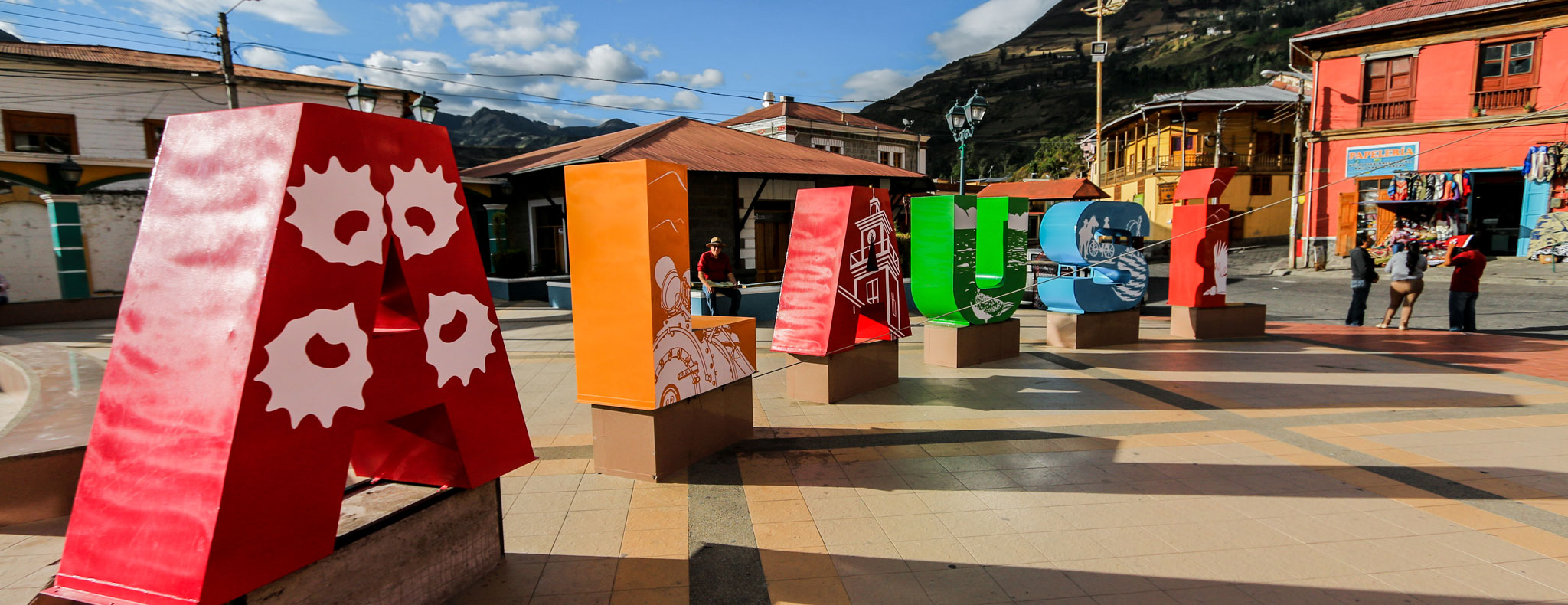 Big colorful letters at the historic center of Alausí, Ecuador